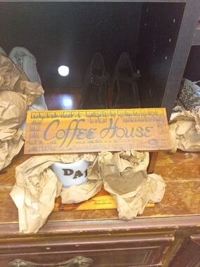 Source Unknown Orange Coffee House Wooden Shelf